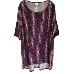 LulaRoe top 3X scoop neck short sleeve hi-lo red white blue geometric